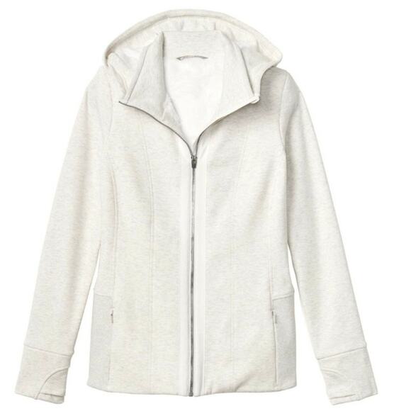 Athleta Luxe Victory fur lined hoodie jacket ivory pockets size extra small - Picture 3 of 11